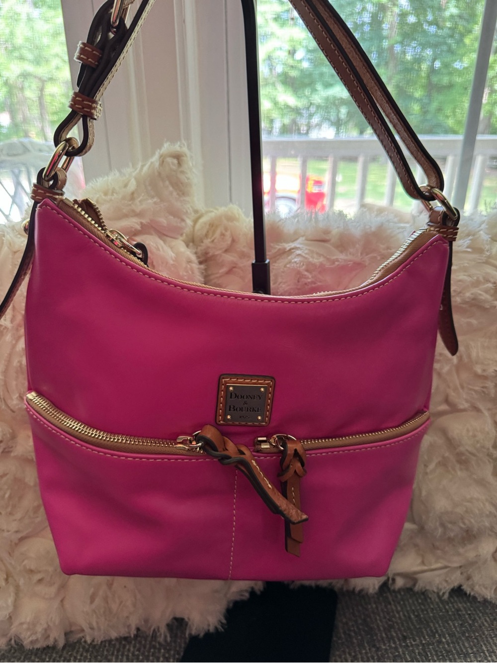 Dooney & Bourke Hot Pink Nylon Hobo Shoulder Bag | Leather Trim | Lightweight - Picture 2 of 9